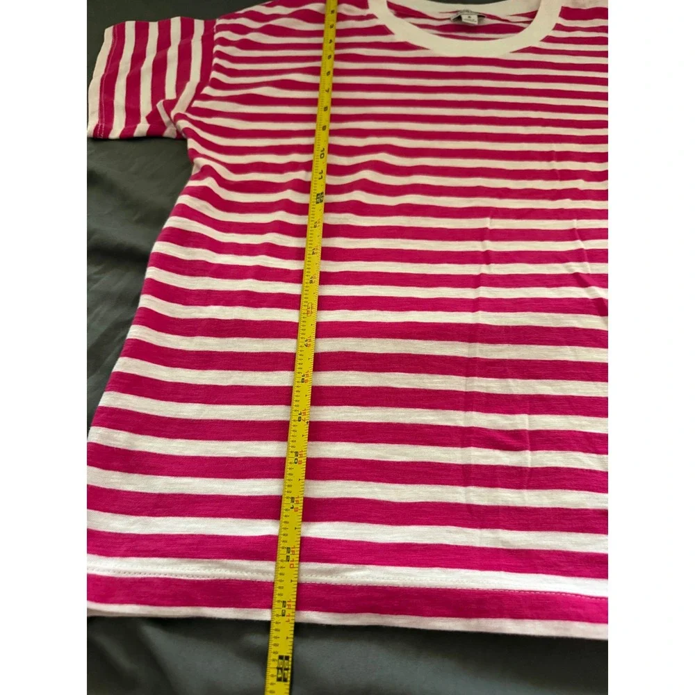 J.Crew Re-Imagined Pink White Striped Cotton T-Shirt Womens Small Short Sleeve